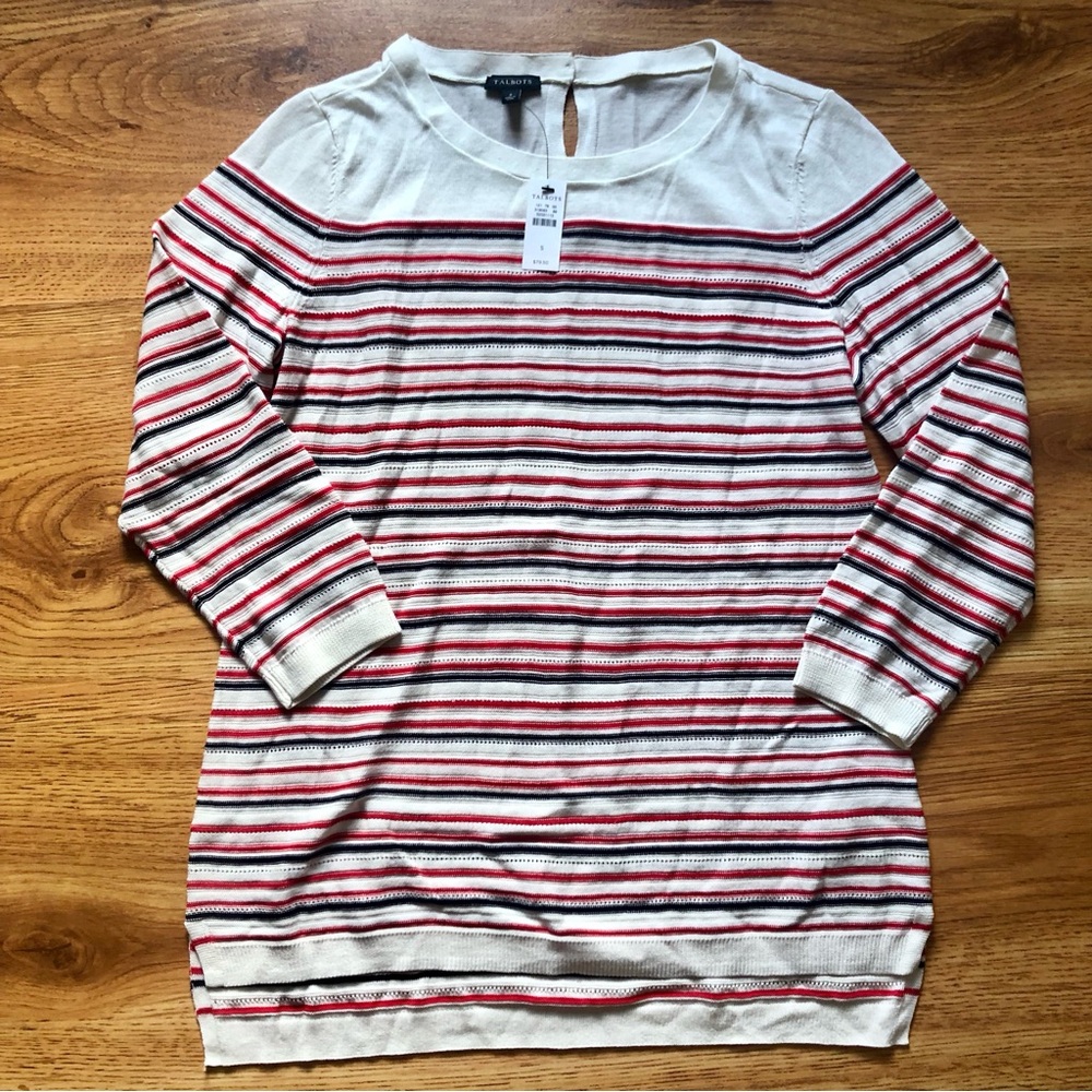 Talbots Red White Blue Strip Sweater S NWT